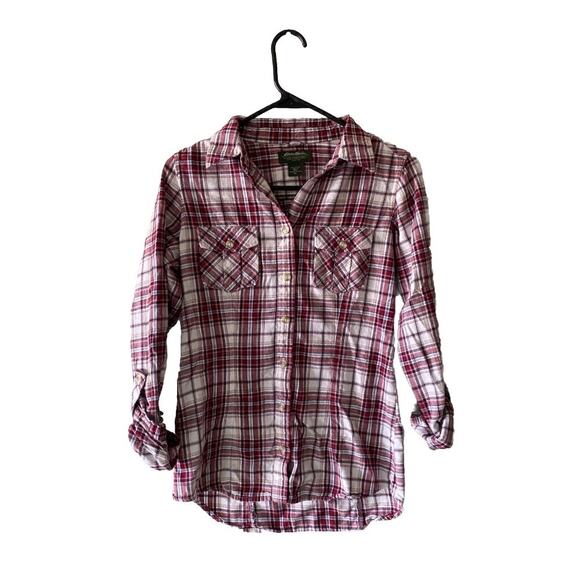 Eddie Bauer Women Flannel Plaid Long Roll Tab Sleeve Button-Up Shirt Size XS - Picture 1 of 5